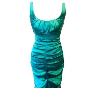 Cache cocktail evening bodycon dress turquoise aqua blue satin size 6-8?